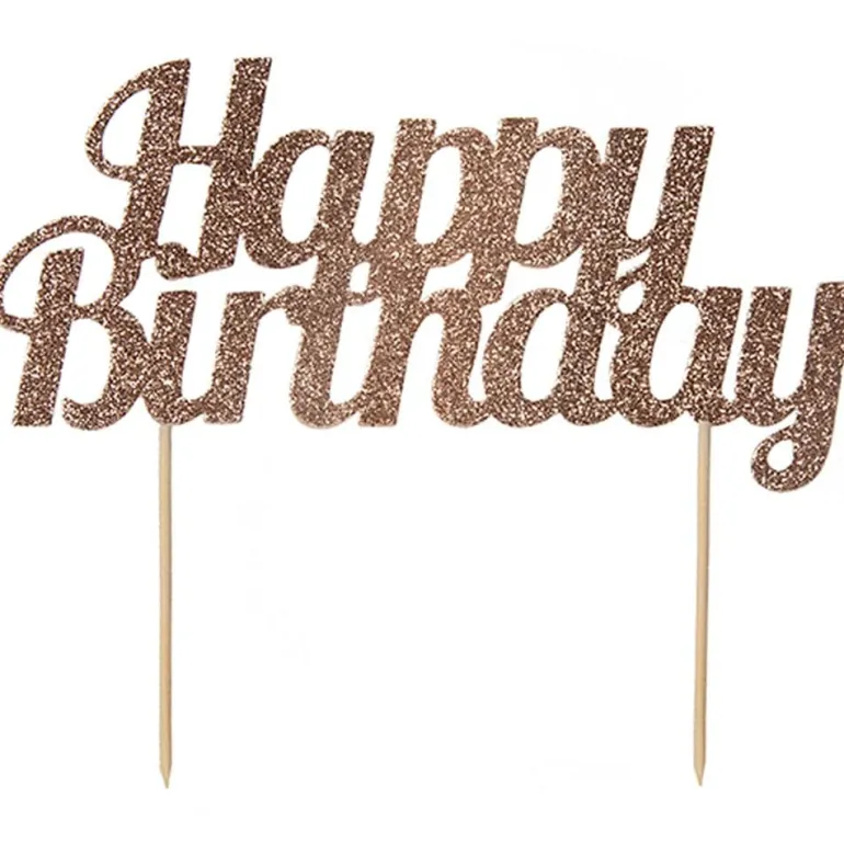 Rosegold "Happy Birthday" Glitter Kagetopper