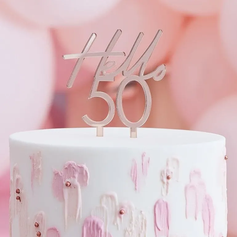 Rosegold "Hello 50" Akryl Kagetopper