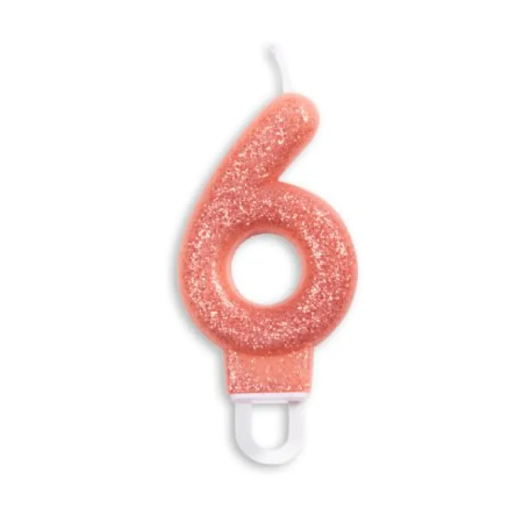 Rosegold Talformet Kagelys m/Glitter 7 cm - 6 Tal