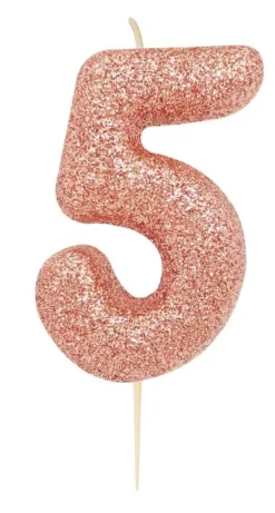 Rosegold Tal Kagelys m/Glitter 6.5 cm - 5 Tal