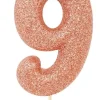 Rosegold Tal Kagelys m/Glitter 6.5 cm - 9 Tal