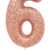 Rosegold Tal Kagelys m/Glitter 6.5 cm - 6 Tal