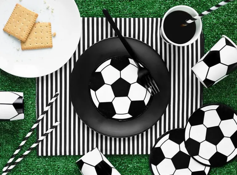 Runde Sort/Hvid-Ternet Fodbold Servietter, 20 stk.