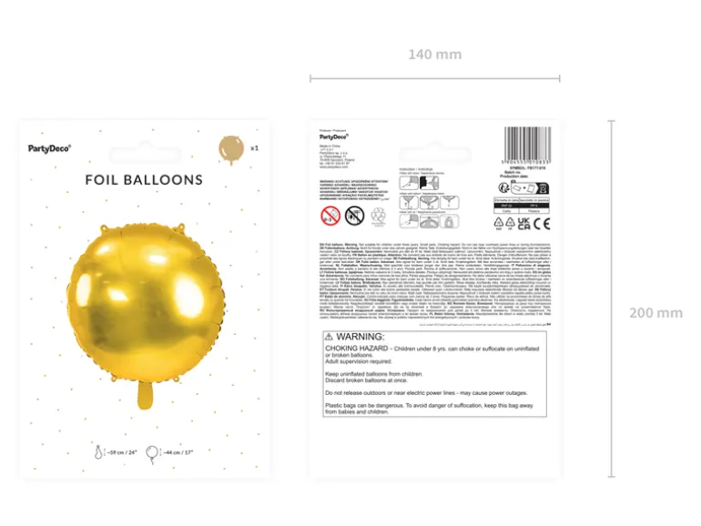 Rund Folie Ballon, 59 cm, Guld