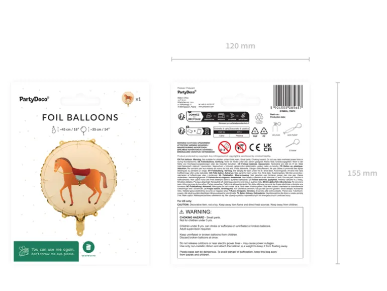 Rund Folie Ballon Hest, 45 cm