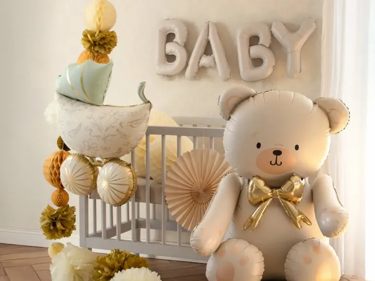 Siddende Bamse Ballon - Cremefarvet
