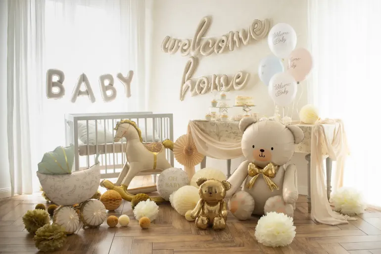 Siddende Bamse Ballon i Guld