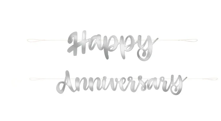 Sølv Skråskrift "Happy Anniversary" Banner, 182cm