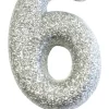 Sølv Tal Kagelys m/Glitter 6.5 cm - 6 Tal