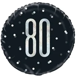 Sort Glitz Fødselsdags Folieballon, 80 År
