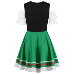 Sort/Grøn Dirndl m/Løs Skjorte i 100% Bomuld