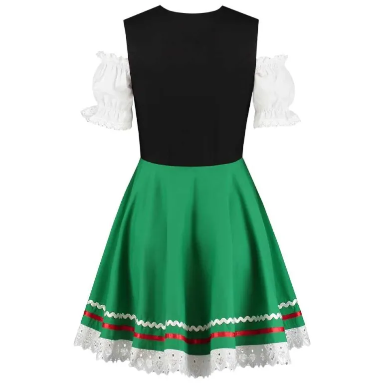Sort/Grøn Dirndl m/Løs Skjorte i 100% Bomuld