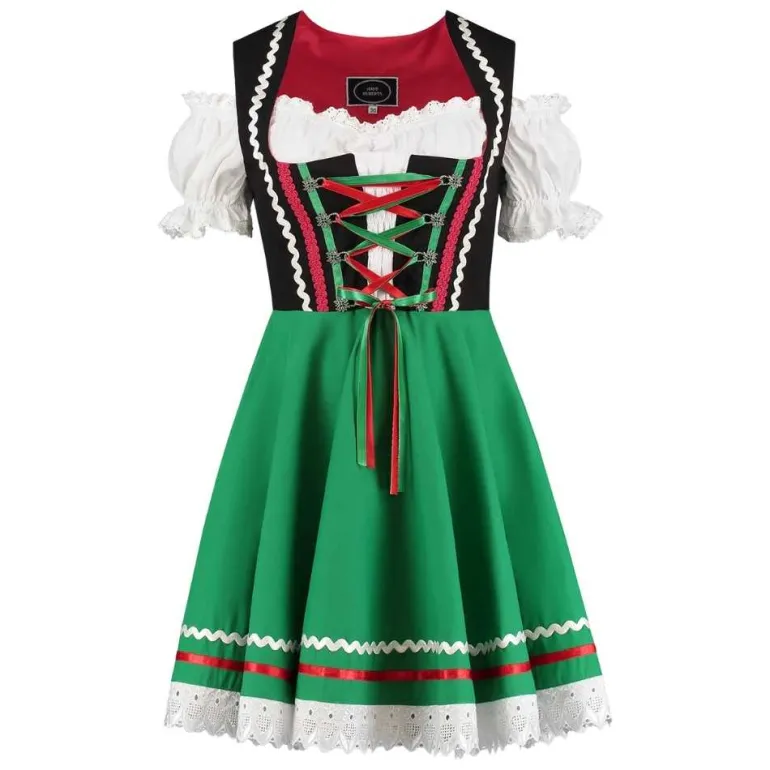 Sort/Grøn Dirndl m/Løs Skjorte i 100% Bomuld