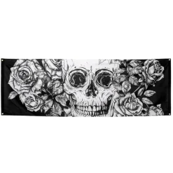 Sort/Hvidt Day of the Dead Flagbanner, 220 x 74 cm