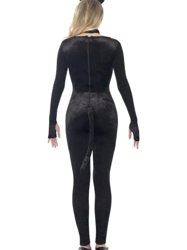 Sort Katte Polyester-Velour Catsuit, Teen
