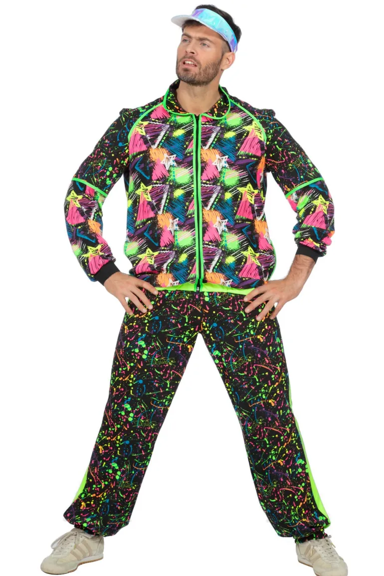 Sort Tracksuit m/Grafisk Neon Print