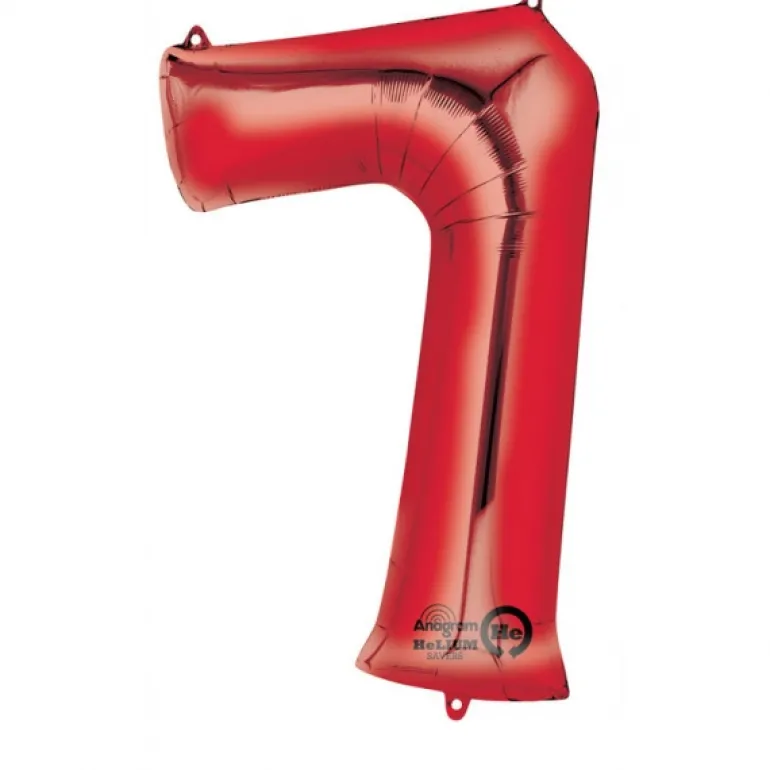 Stor Rød Folie Tal Ballon (88cm.) - 7 Tal