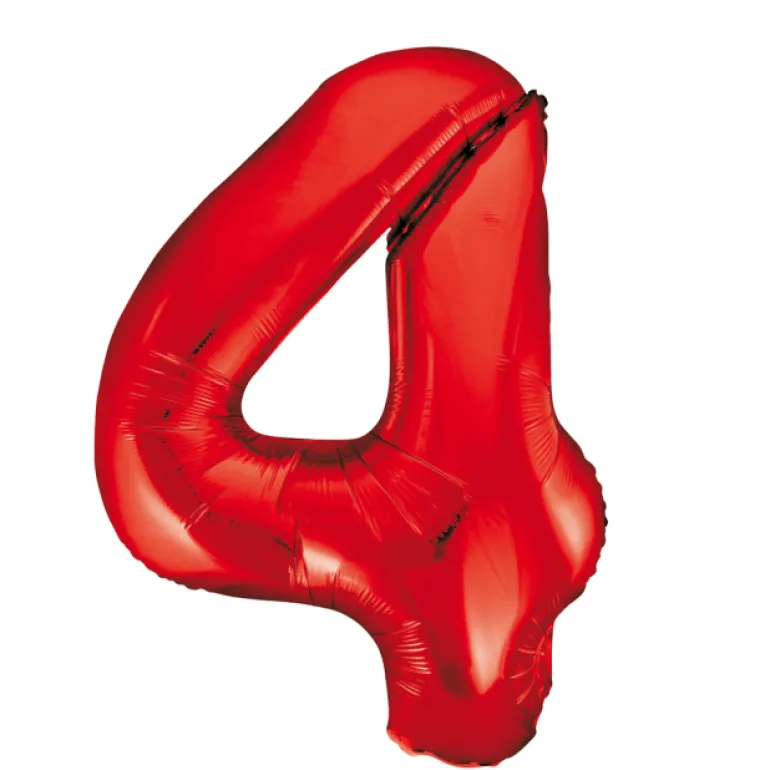 Stor Rød Folie Tal Ballon (88cm.) - 4 Tal