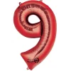 Stor Rød Folie Tal Ballon (88cm.) - 9 Tal