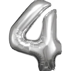 Stor Sølv Folie Tal Ballon (88cm.) - 4 Tal