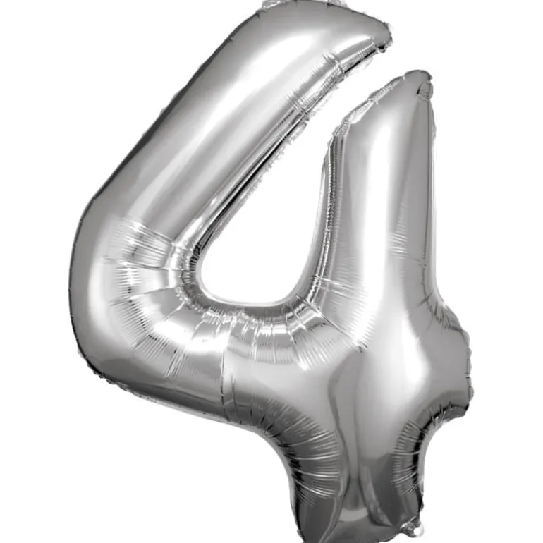 Stor Sølv Folie Tal Ballon (88cm.) - 4 Tal