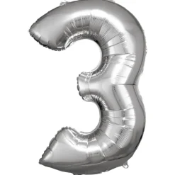 Stor Sølv Folie Tal Ballon (88cm.) - 3 Tal