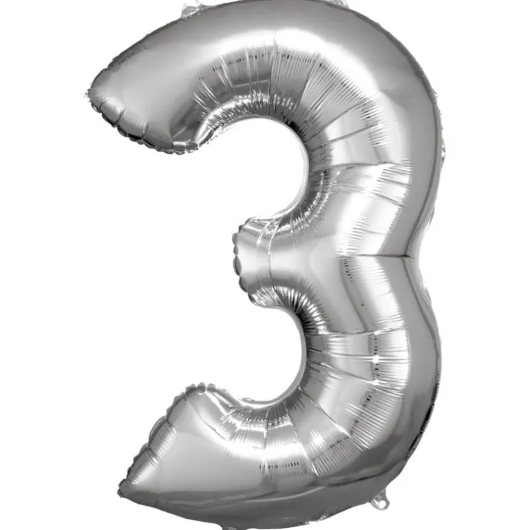 Stor Sølv Folie Tal Ballon (88cm.) - 3 Tal