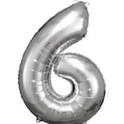 Stor Sølv Folie Tal Ballon (88cm.) - 6 Tal