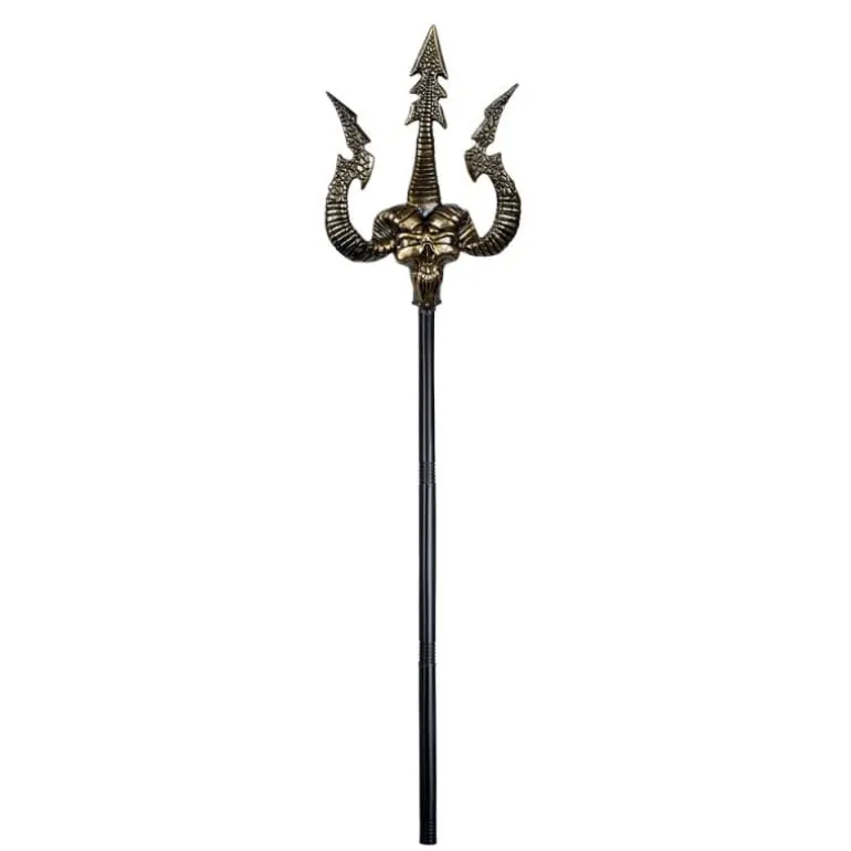Trefork m/Stort Guld Dæmon Hoved, 117 cm