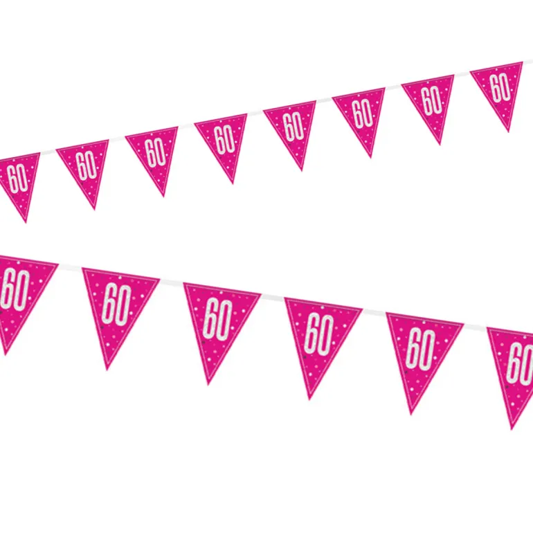 Vimpelguirlande - Pink Glitz Fødselsdag, 60 År